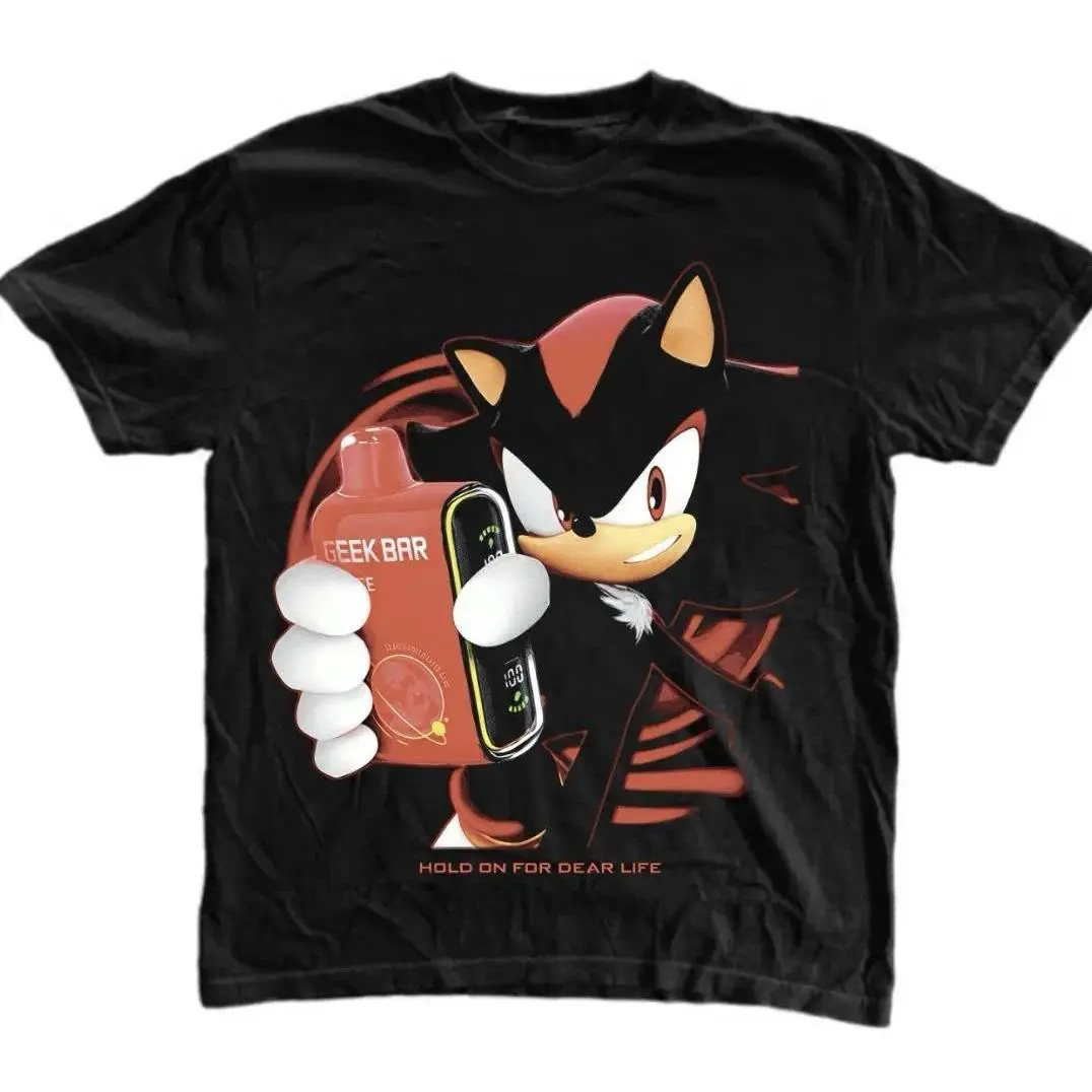 Men's Unisex Cotton Fabric Round Neck Seamless Short-Sleeve Shadow the Hedgehog "Hold On For Dear Life" Graphics T-Shirt - Gothic Grunge Y20 Emo Scene Amity Affliction Style Casual Streetwear Top