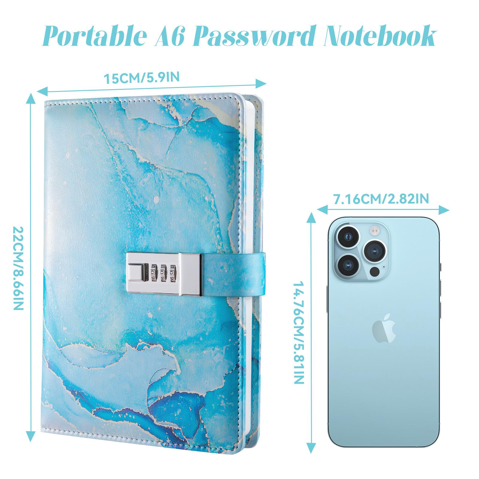 Marble Pattern Password Notebook with Lock, 1/2/3 Counts Creative Planner Notebook, Stationery Supplies for Home School Office