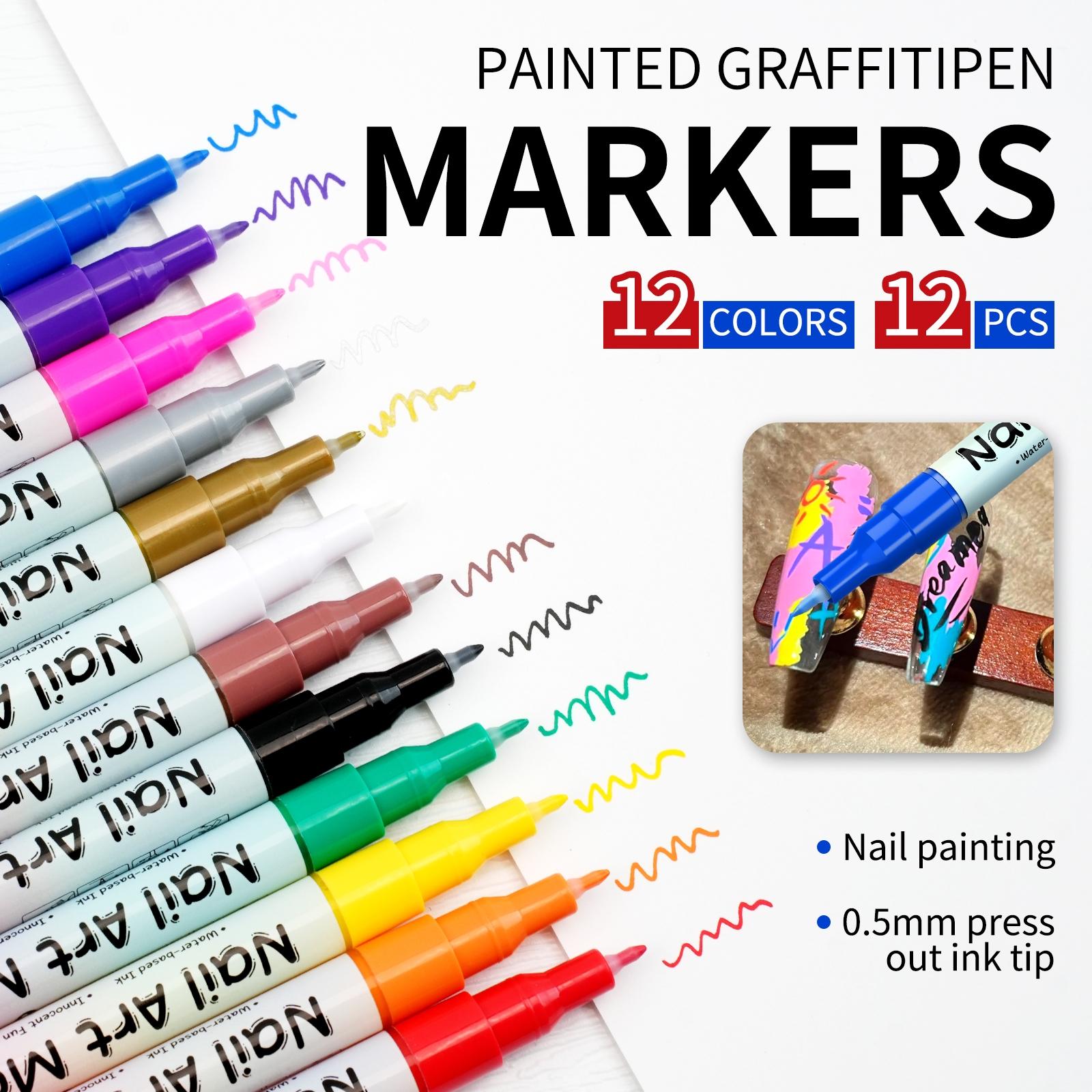 12 Color 3D Nail Art Pens Set, 0.5MM Nail Pens Nail Point Graffiti Dotting Pen Drawing Painting Liner Brush for DIY Nail Art Beauty Adorn Manicure Tools