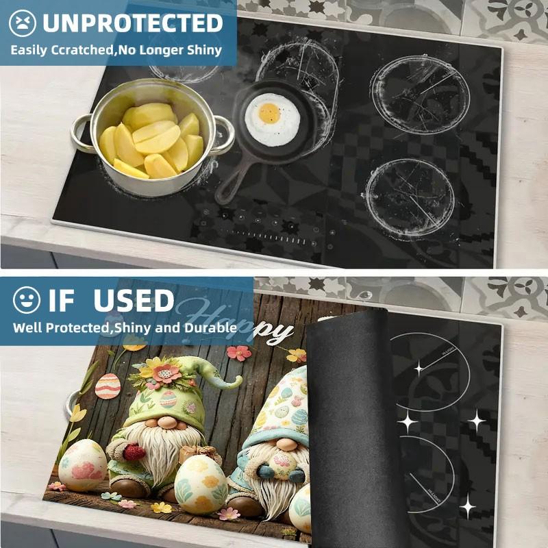 Easter Soft Magnetic Stove Panel Protector Pad, Small Dwarf Flower Wood Grain Design, Scratch Resistant, Easy to Clean, Multi-Purpose Kitchen Cover