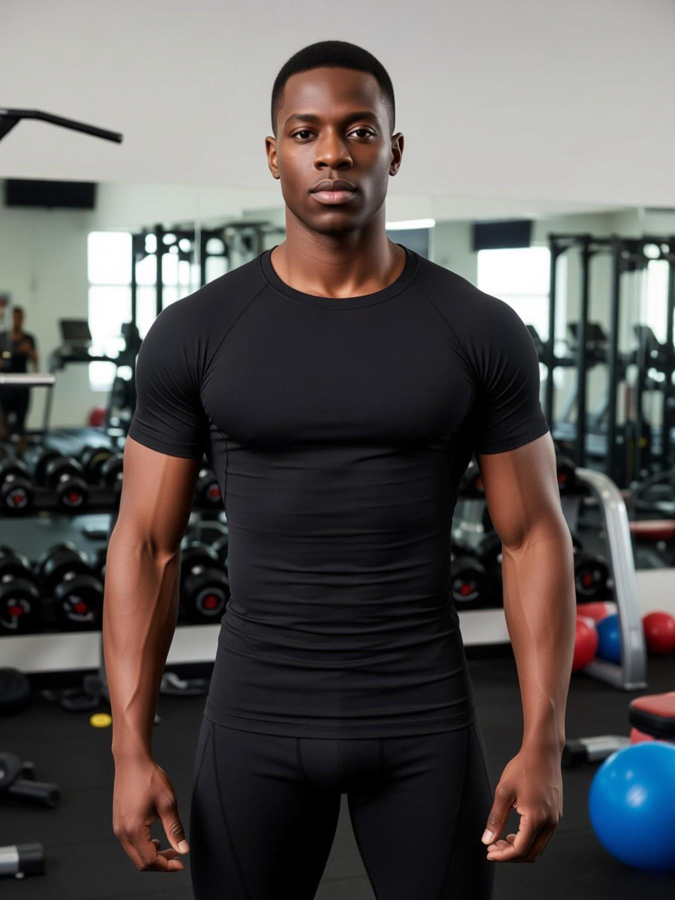 Men's 2-Pack Compression Sports T-Shirts, Fitness Running Tops, Breathable Moisture-Wicking Fabric, Boyfriend Style, Outdoor Running Basketball Cycling Gym Workout Casual Wear, Compression Sports Tee