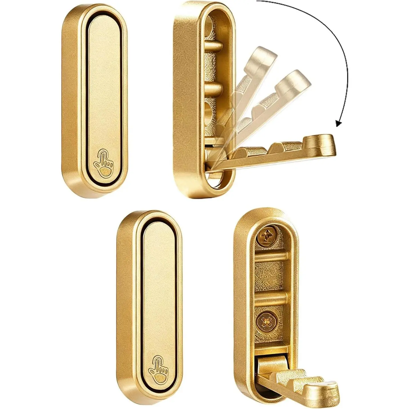 4PCS Golden Foldable Wall Hooks, 90° Foldable Design Screw Mounted, Heavy Duty Wall Hooks for Hanging Coat Towels Clothes Hat Bags Keys for Bedroom, Entryway, Closet