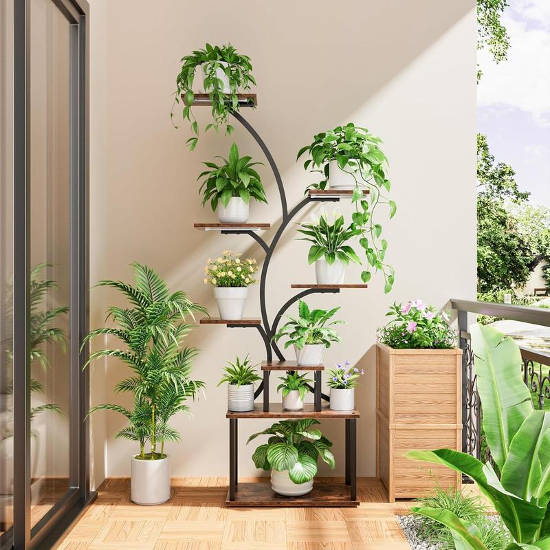 POZILAN Plant Stand Indoor with Grow Light, 8-Tiered Tall Plant Stands for Indoor Plants Multiple, Metal Plant Shelf Display Rack Holder, Flower Stand for Indoor Plants, Living Room, Garden, Patio Gift Home Decorative