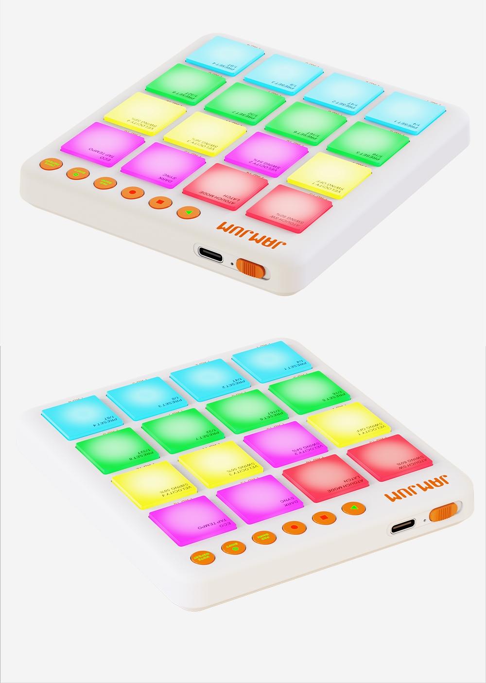 JAMJUM JP-Mini Midi Drum Pad with RGB Backlight, Pocket Size Rechargeable Controller Pad, Percussion Instrument, Drum Practice Pad, APP Compatible, Ideal for Beginners