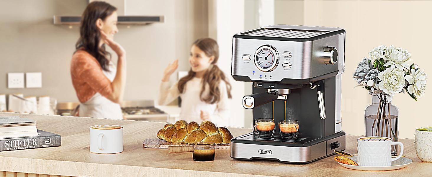 【Springtok】Gevi Compact Espresso Coffee Machine | High-Pressure Automatic with Milk Frother | Cappuccino & Latte Maker | Perfect Gift for Coffee Lovers, Dad & Mom
