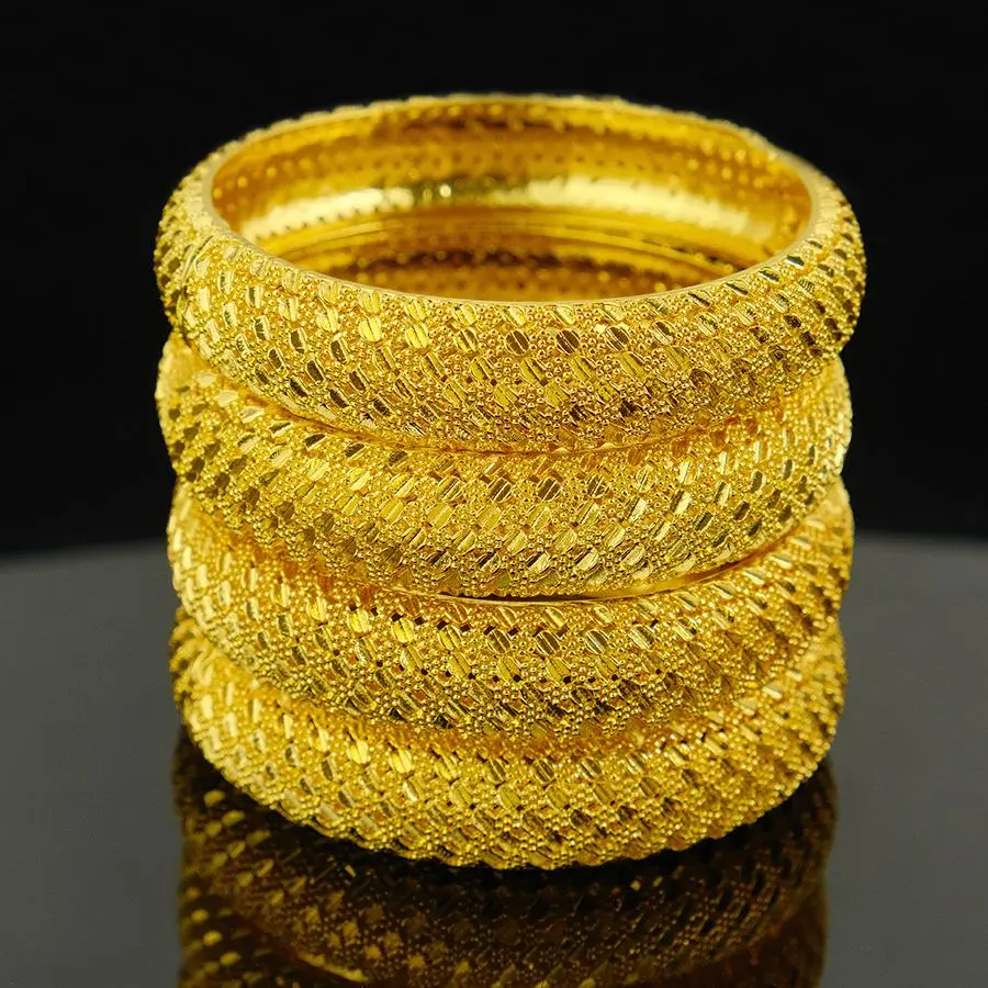 Dubai 24K Women's Gold Bracelet India Africa Bracelet Charm Wedding Ethiopia Arab Handmade Jewelry Party Gift