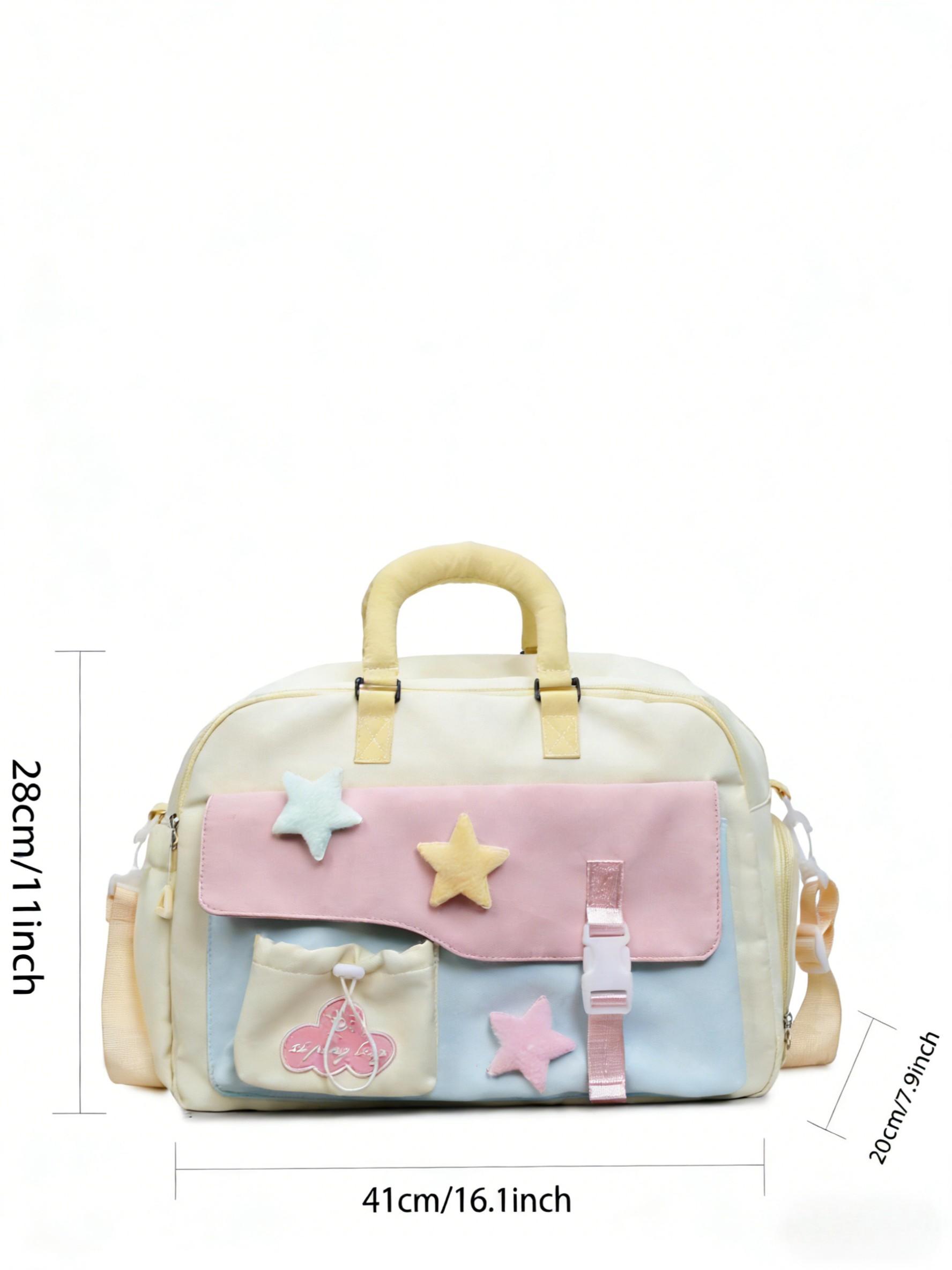 Dopamine Star Color Block Fitness Bag, Sweet Girl Style, Crossbody Handbag, Large Capacity, Student Commute Travel Bag