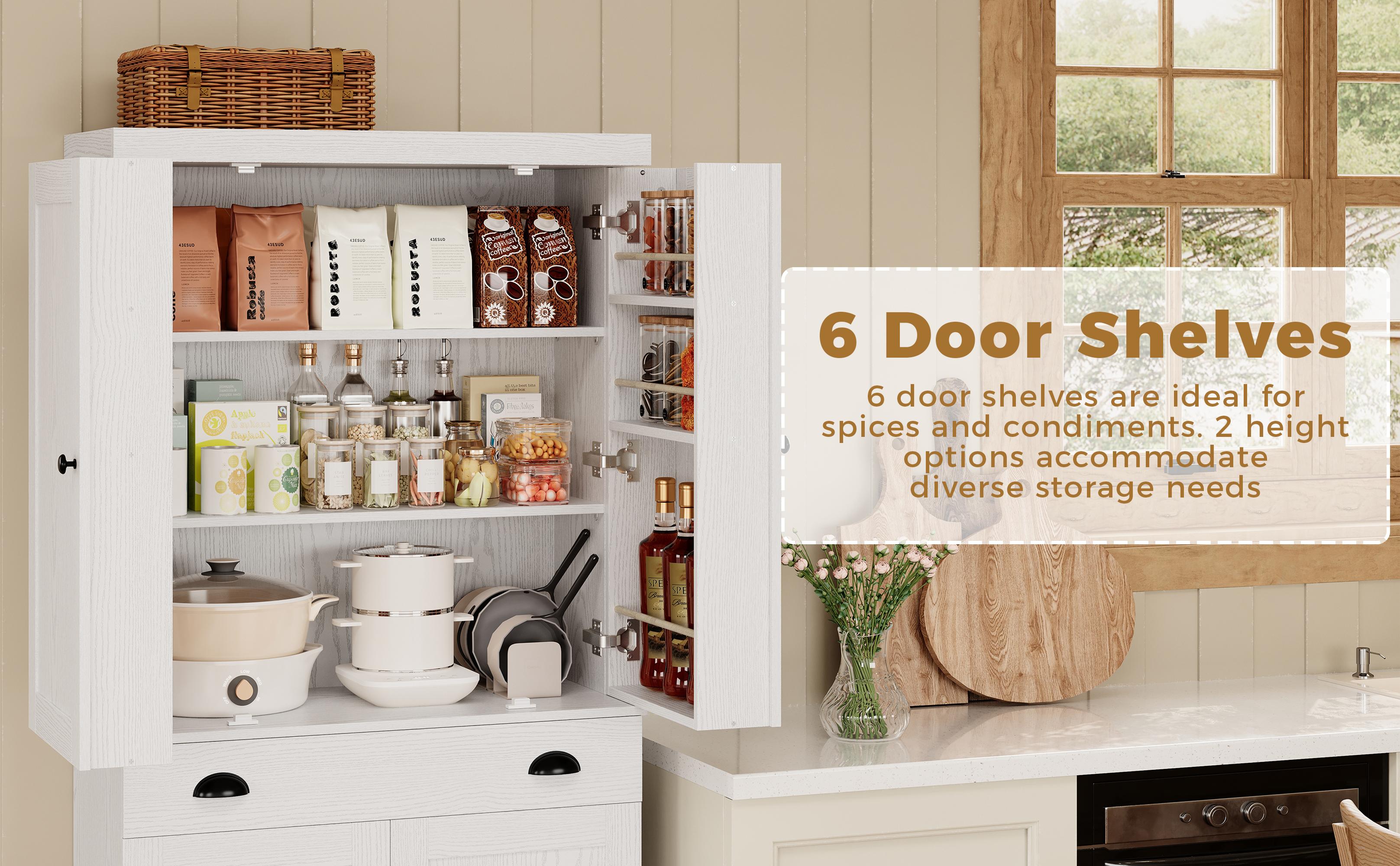 【2 Packages Shipping】IRONCK Kitchen Pantry Cabinet 72" Height, Freestanding Cupboard with Drawer, Sliding Storage Rack, and 6 Hanging Shelves for Dining Room, Laundry 【2 Packages Shipping】IRONCK Kitchen Pantry Cabinet 72" Height, Freestanding Cupboard with Drawer, Sliding Storage Rack, and 6 Hanging Shelves for Dining Room, Laundry