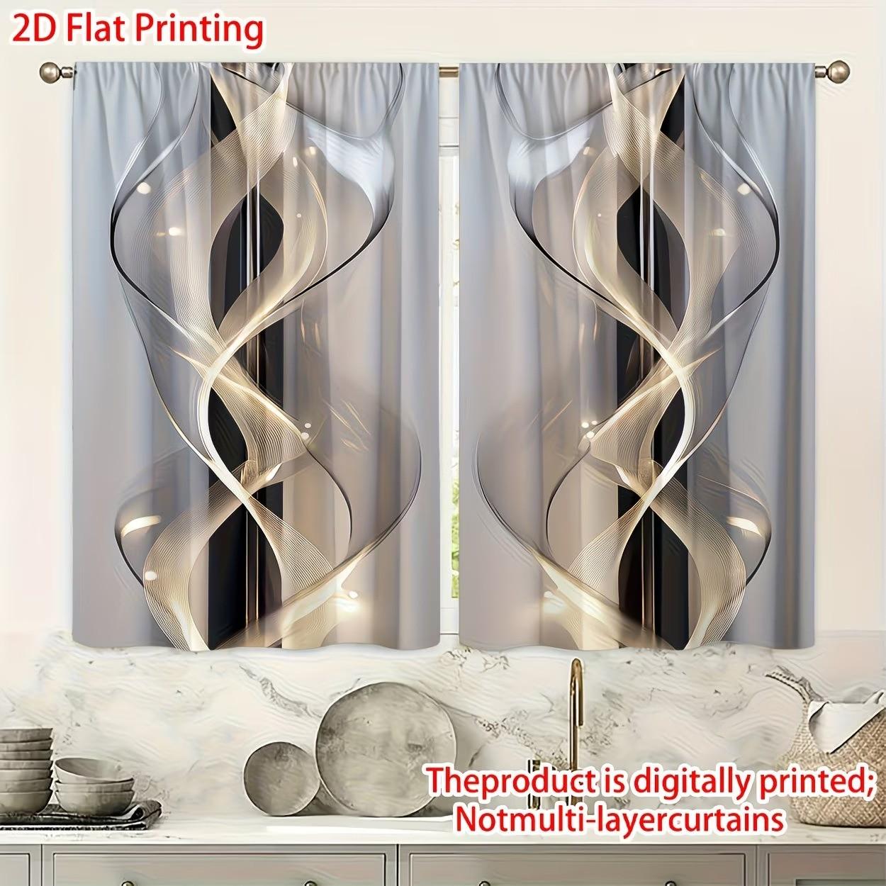 2-pack, 2D flat non-layered semi-sheer curtains with high-definition digital print art design made of polyester material, suitable for bedroom, living room, office and home decoration, featuring a rod-hanging design