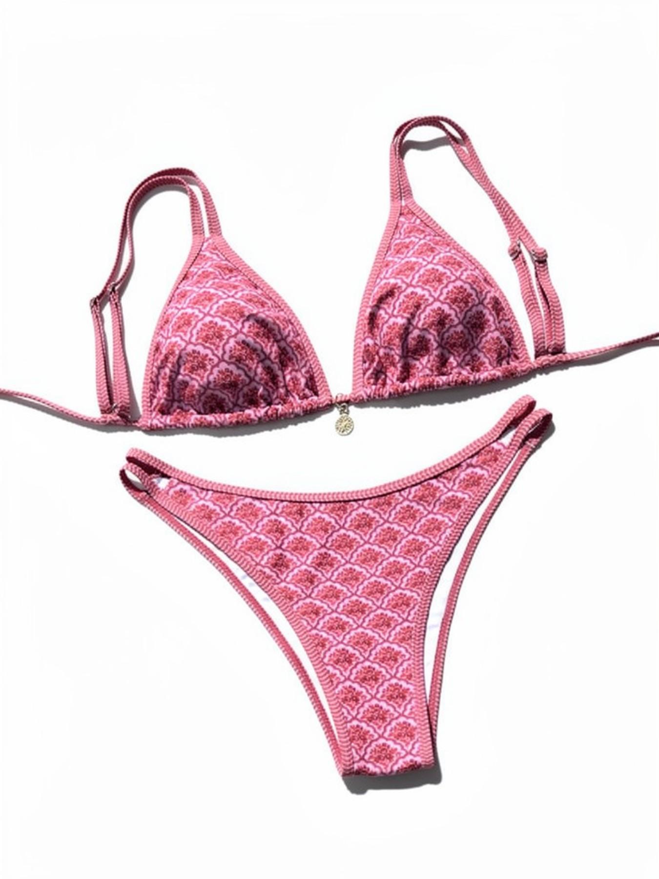 Women's Fashion Print Bikini Set, Adjustable Bikini Top, Sexy Triangle Two-Piece Swimsuit, Fitted Design for All Seasons, Stylish Swimwear for Women