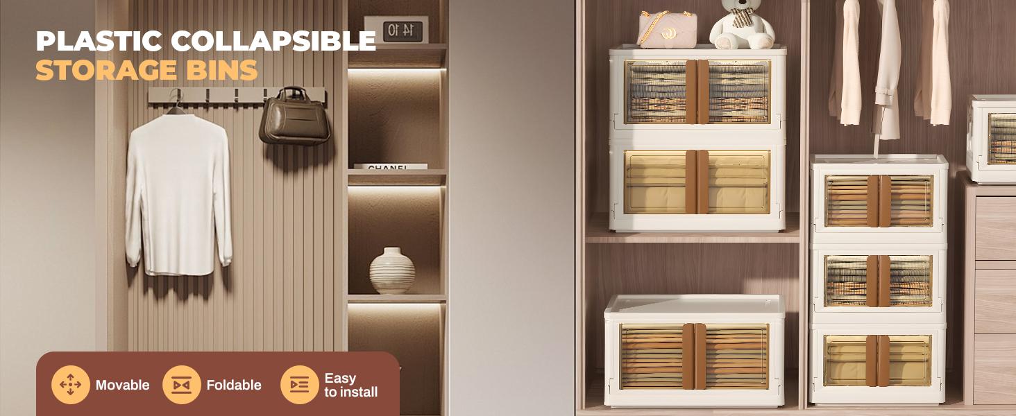 Collapsible Storage Boxes, Lidded Storage Box with Door and Wheels for Cosmetic Storage，Clothes, Tools, Office Supplies, Large Folding Storage Box for Home，3 pcs（32L/72L）