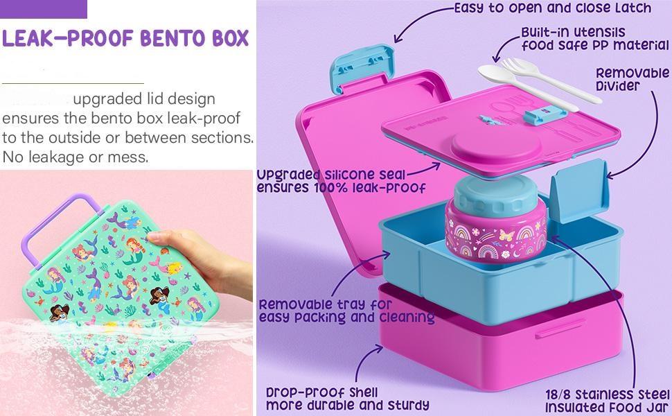 Fimibuke Leakproof Bento Lunch Box with 8.5oz Insulated Food Jar, Utensils & Sauce Container – BPA-Free, Dishwasher Safe, 3 or 4 Compartments for School or Work dealsforyoudays