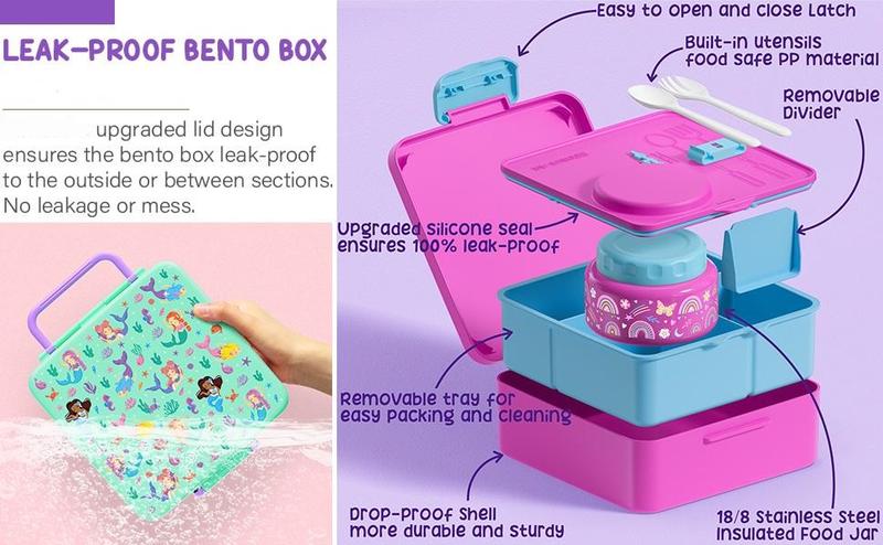 Fimibuke Leakproof Bento Lunch Box with 8.5oz Insulated Food Jar, Utensils & Sauce Container – BPA-Free, Dishwasher Safe, 3 or 4 Compartments for School or Work dealsforyoudays