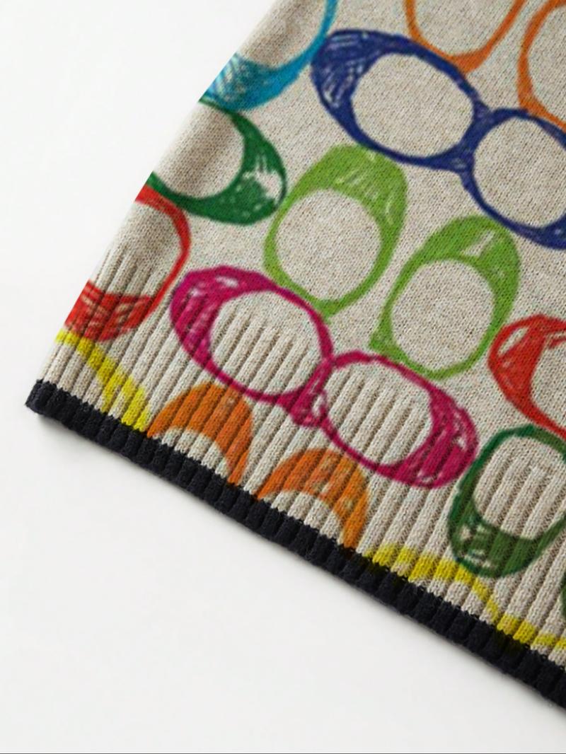 Women's Animal Print Short Sleeve Sweater Knitwear, Casual Fitted Knit Top for Spring & Fall, Comfortable Warm Clothing for Daily Wear