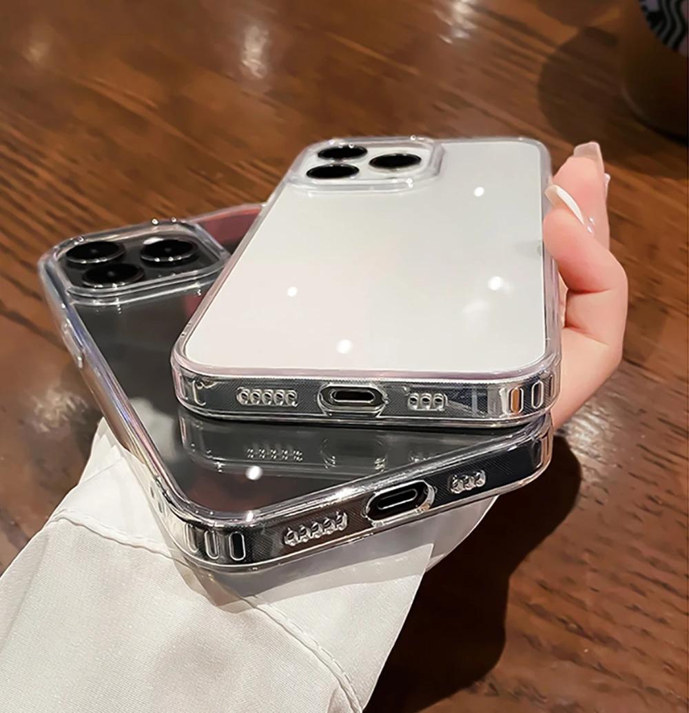 Hard Luxury Shockproof Clear Bumper Cases For iPhone 16 15 14 13 12 11 Pro Max Plus Transparent Acrylic Phone Cover Accessories Cellphone Protection ip16 Tempered Glass Protective Casing