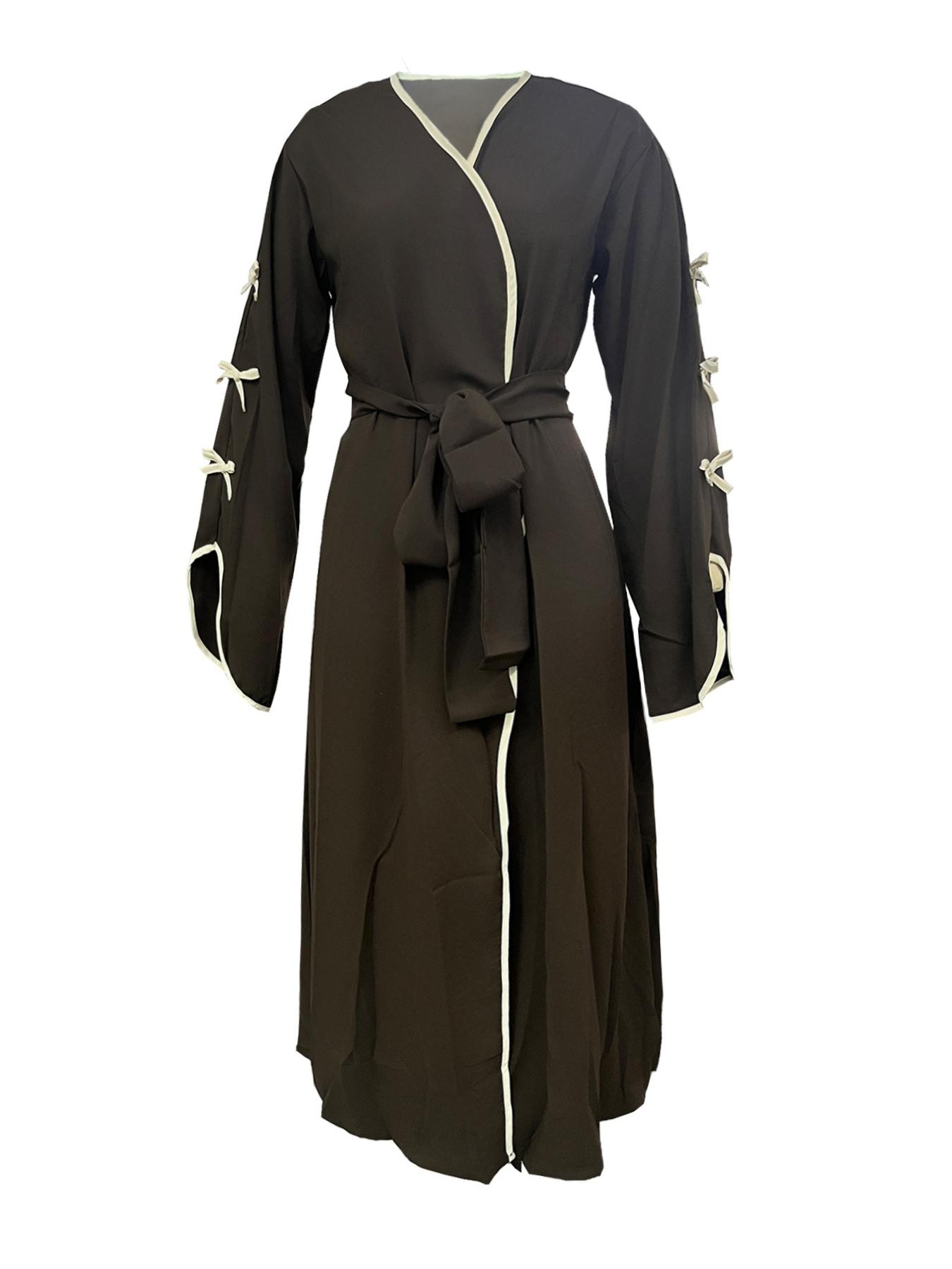 Women's Islamic Clothing Plus Size Dresses, muslims open abayas  Elegant Bow Design Bow Accent Long Dress, Soft Comfortable Casual Outerwear with Waist Belt Included, Spring & Fall Fashion