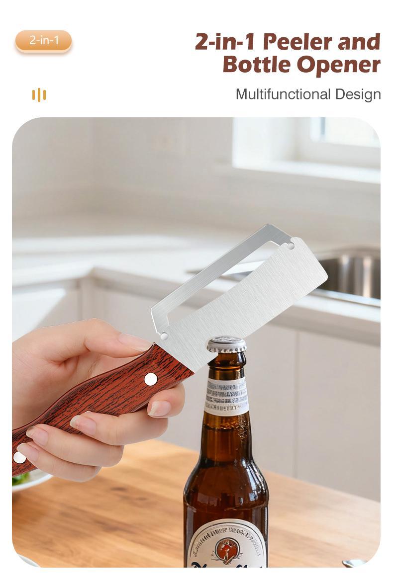 1pc 2-In-1 Fruit & Veggie Peeler with Bottle Opener, Sharp Stainless Steel, Upgraded Ergonomic Comfort Grip, Non-Slip Design