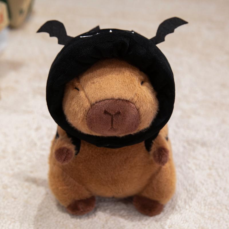 Cute Capybara Plush Toy with Pumpkin Bat Headband - Soft Anime Stuffed animal, Halloween Costume, Birthday/Christmas/Valentine's Gift for Animal Lovers & Anime Fans - Brown-Eyed expression