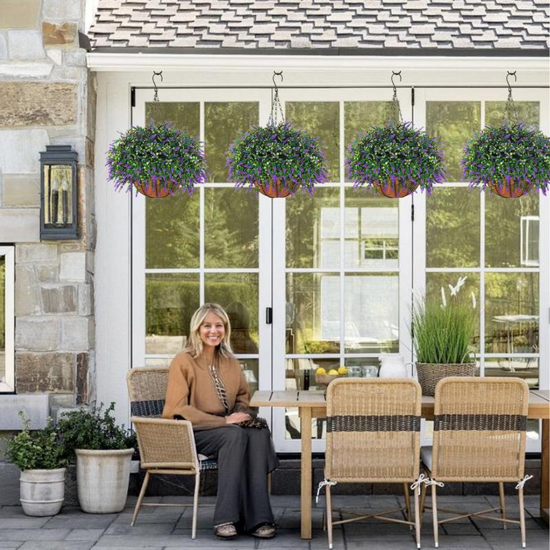 2sets hanging planters for outdoor plants with artificial flowers,2 coconut fiber hanging baskets, 60 artificial lavender flowers,for Summer and Spring Home Porch, Patio, and Terrace Decoration