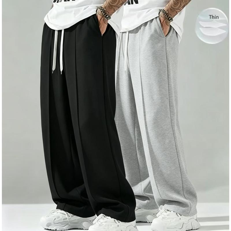 2PC Men's Wide Leg Pants, Breathable Fabric, Drawstring Waistband, All Season Sports Pants, Suitable for Daily Urban Scenes, Sports and Leisure