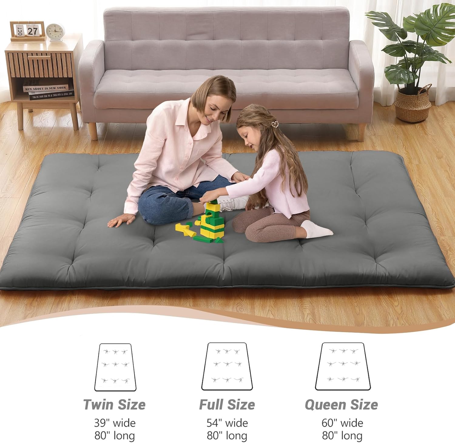 Futon Mattress, Japanese Floor Mattress Twin/Full Size Floor Mat for Sleeping Adult Size, Foldable Tatami Mattress Roll Up Floor Bed Mattress for House Guest Camping Dorm