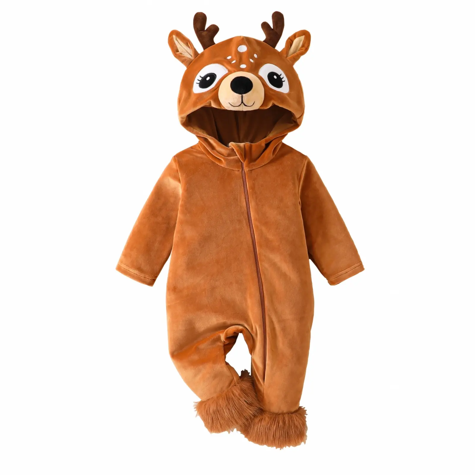 Canrulo Baby Boys Girls Reindeer Costume Romper, Fleece Hooded Deer Animal Onesie, Zipper Warm Christmas Cosplay Outfit, Cute Elk Jumpsuit for Infant