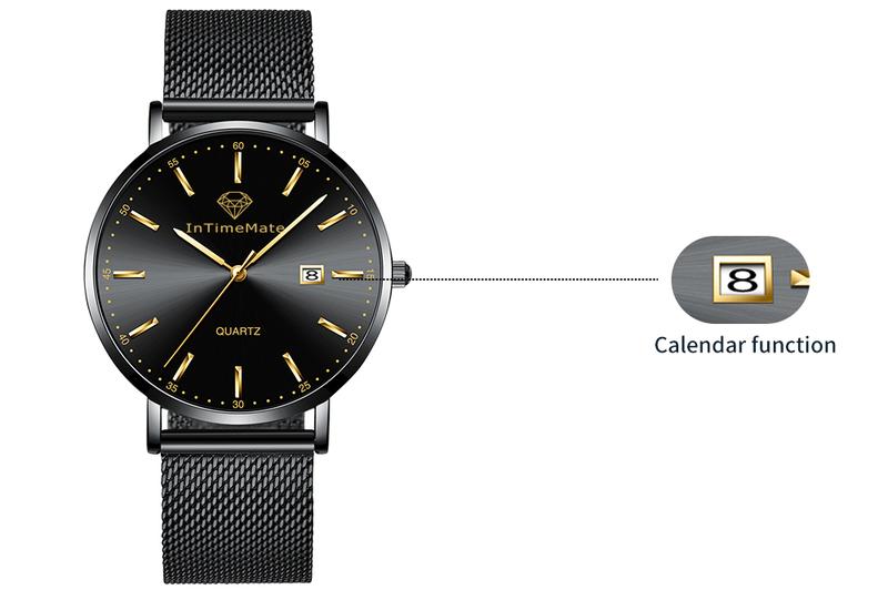 INTIMEMATE Ultra-thin Men's Watch; Stainless Steel Men's Watch; Casual Men's Watch; Business Formal Men's Watch; Lumcent Watch; Waterproof Men's Watch Black Dial
