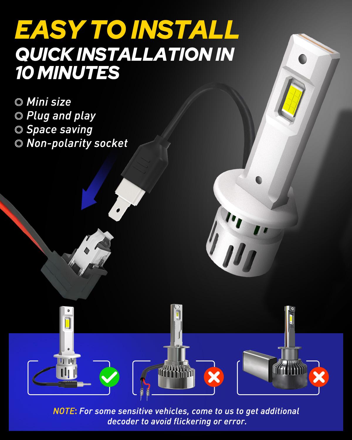 Upgraded H1 LED Light Bulb, 600% Brighter 22000LM Head Light Lamps with Turbofan, 6500K Cool White, 1:1 OEM Halogen Size, Pack of 2 Upgraded H1 LED Light Bulb, 600% Brighter 22000LM Head Light Lamps with Turbofan, 6500K Cool White, 1:1 OEM Halogen Size, Pack of 2
