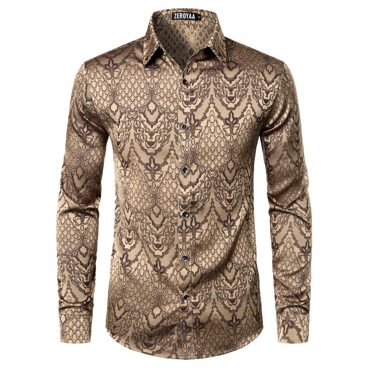 ZEROYAA Men's Hipster Slim Fit Lightweight Long Sleeve Gothic Jacquard Button Up Dress Shirts for Party Prom