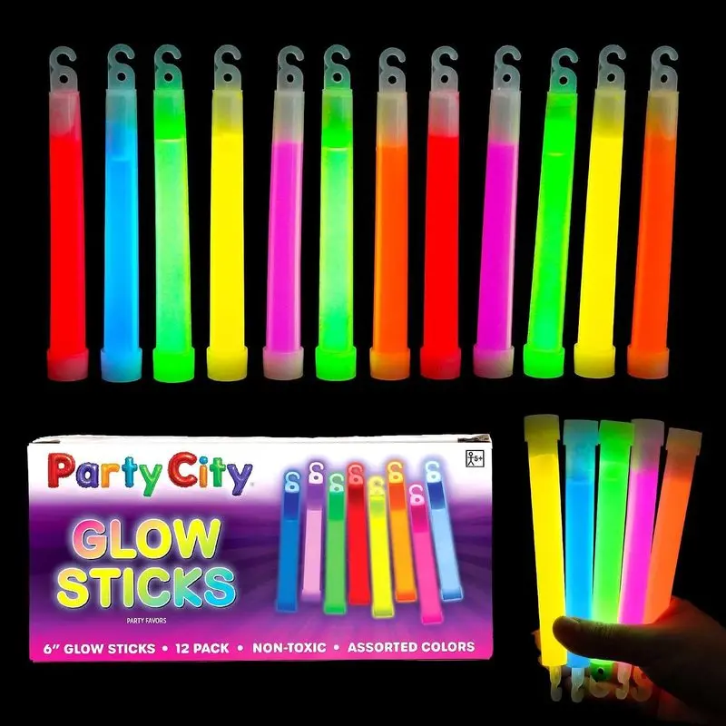Outdoor sports  Party City Multicolor Glow Sticks Bulk Pack 6"- 12pk Glow in the Dark Sticks for Kids, Waterproof Camping Survival Ultra Bright Emergency Light Stick with String, Neon Glowsticks Party Supplies Favors