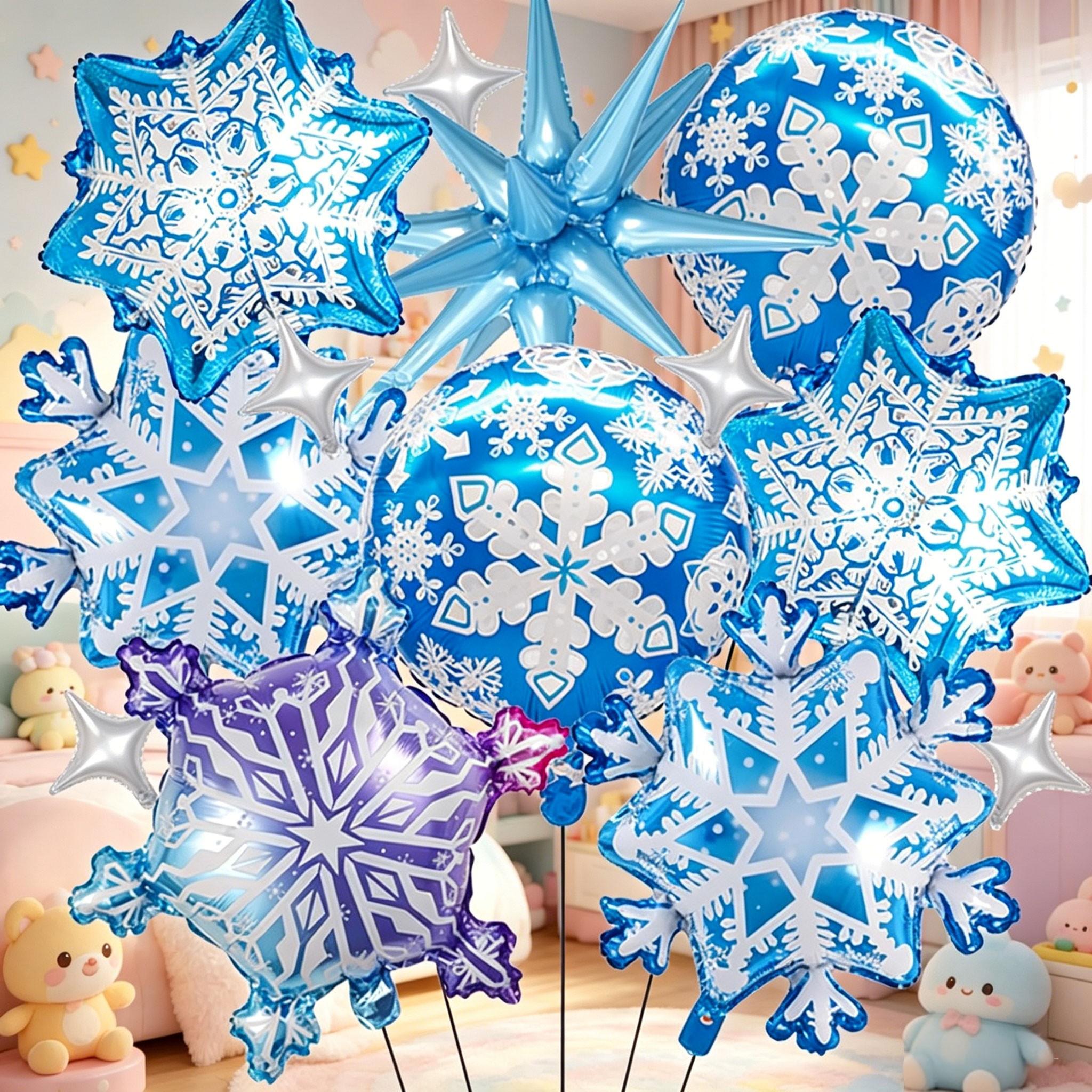 18 Inch Snowflake Aluminum Foil Balloons Party Set, Winter Wonderland Decor, Includes Explosive Stars, Perfect for Kids' Parties, Christmas, Cosplay