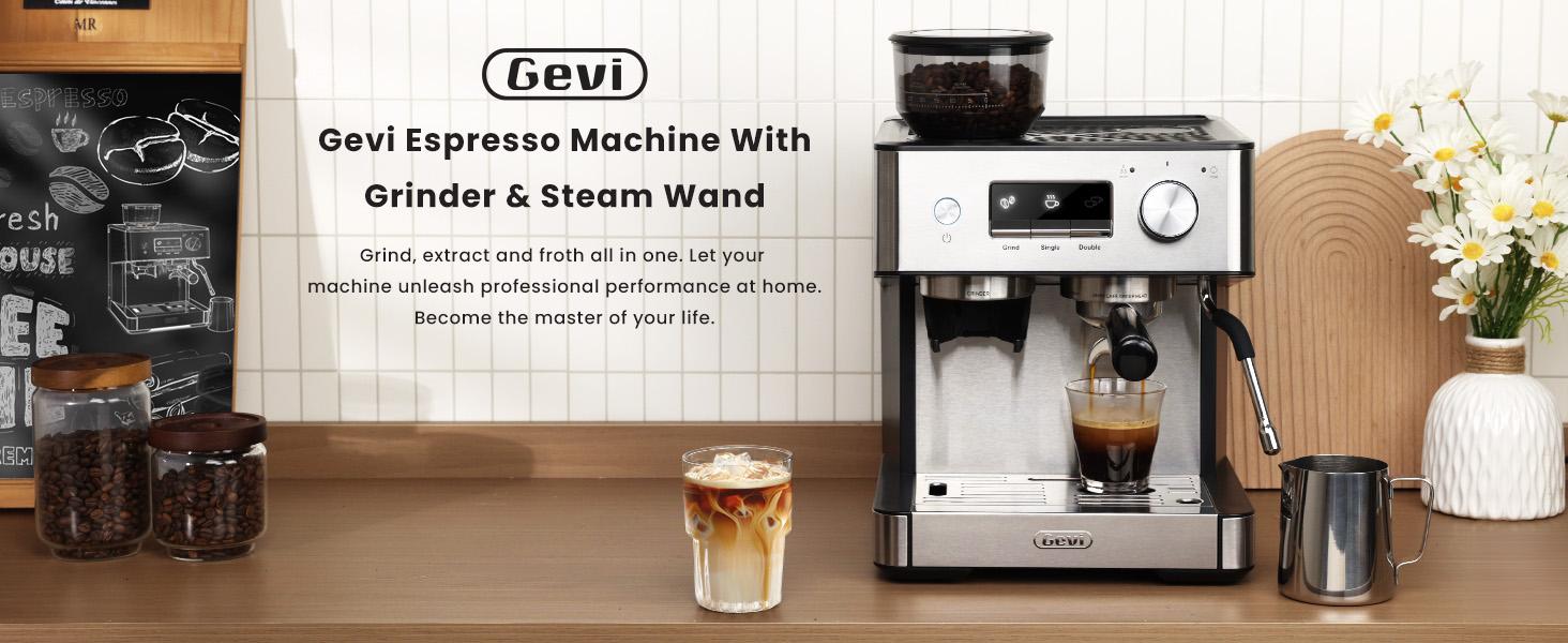 【Springtok】Gevi Espresso Machine with Grinder & Steam Wand | Home Barista Latte Maker | 2.3L Water Tank | Perfect Gift for Coffee Lovers 【Springtok】Gevi Espresso Machine with Grinder & Steam Wand | Home Barista Latte Maker | 2.3L Water Tank | Perfect Gift for Coffee Lovers