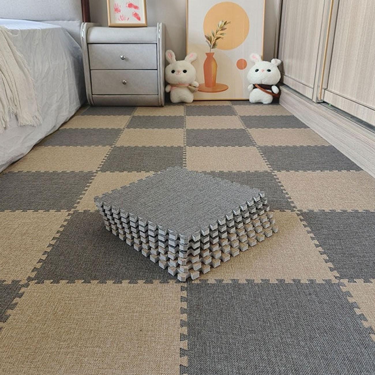 20-Piece Linen Patchwork Rug Set, Interlocking, Washable, Durable, Ideal for Bedroom, Living Room, Balcony, Office, 59.05x47.24 Inches