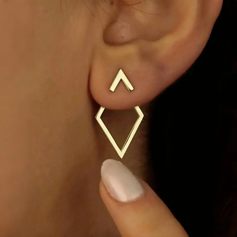 Retro Minimalist Geometric Square Detachable Triangles Stainless steel Stud Earrings for Women Fashion Jewelry Accessories Party