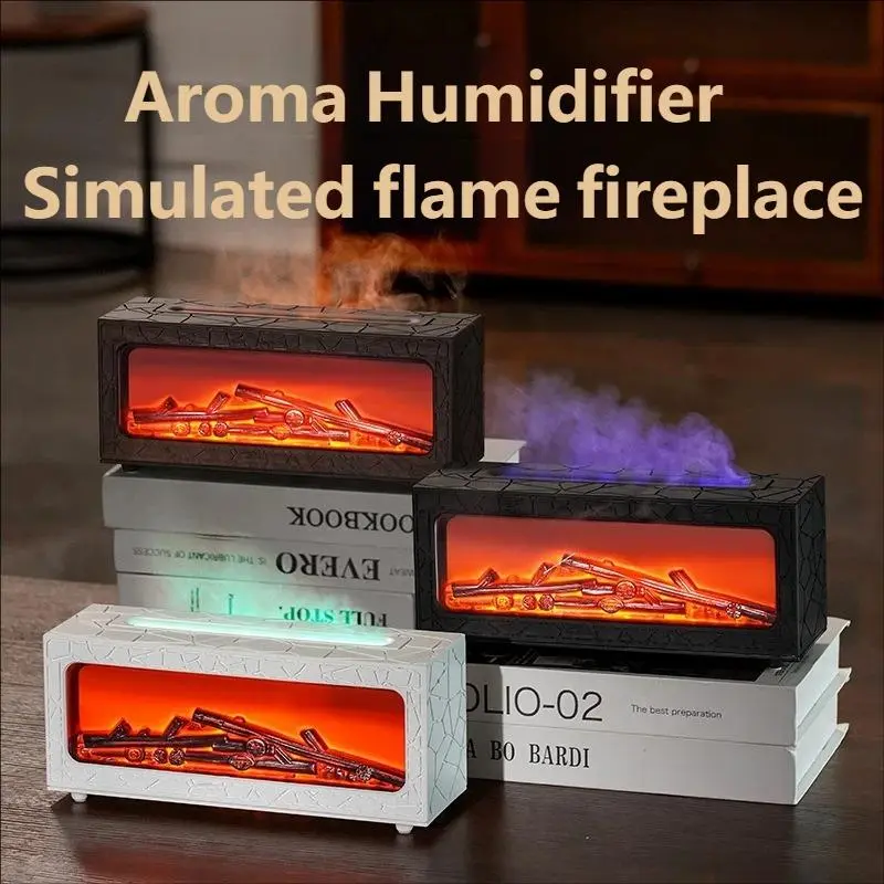 Flame Effect Aromatherapy Humidifier, Simulated Wood Burning Fireplace Diffuser with Colorful Lights, Quiet & Auto Shut-Off, USB Charging for Bedroom Desk Decor,back to school,back to school haul