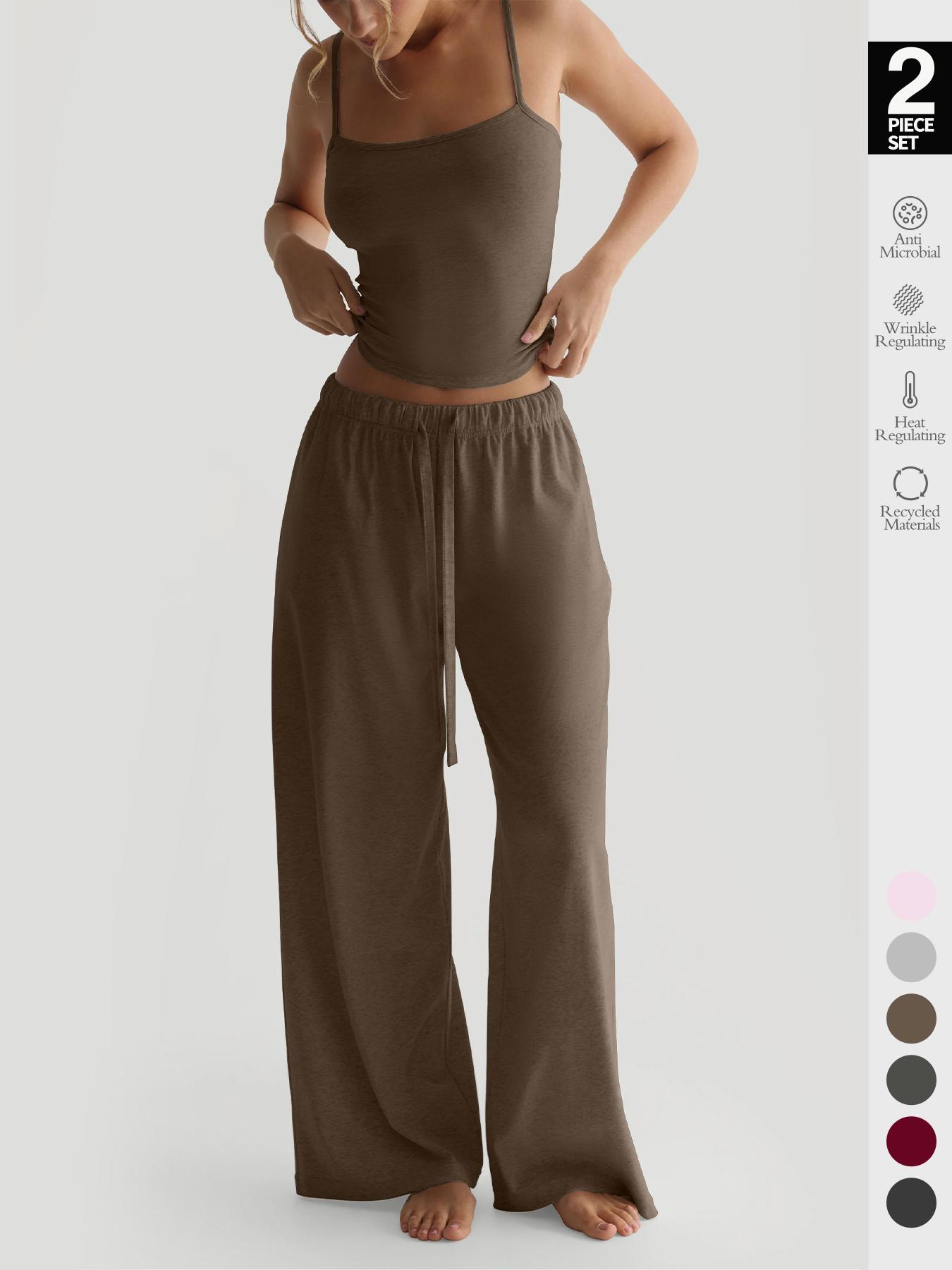 2/6 pcs Women's Solid Cami Top & Wide Leg Pants Loungewear, Casual Comfy Pyjama Set for Women, Women's Sleepwear for Summer, Homewear Pajamas