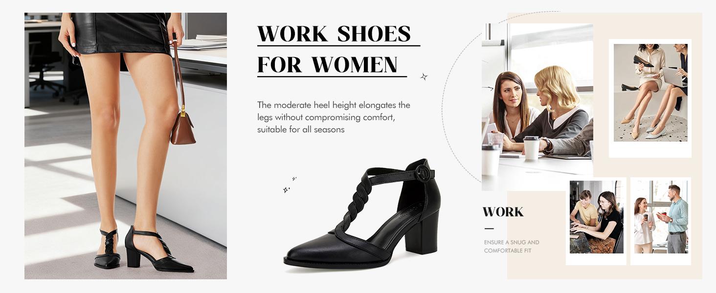 Imily Bela Womens Block Chunky Heels T Strap Dress Shoes Closed Toe Braided Stacked Heeled Sandals Pumps