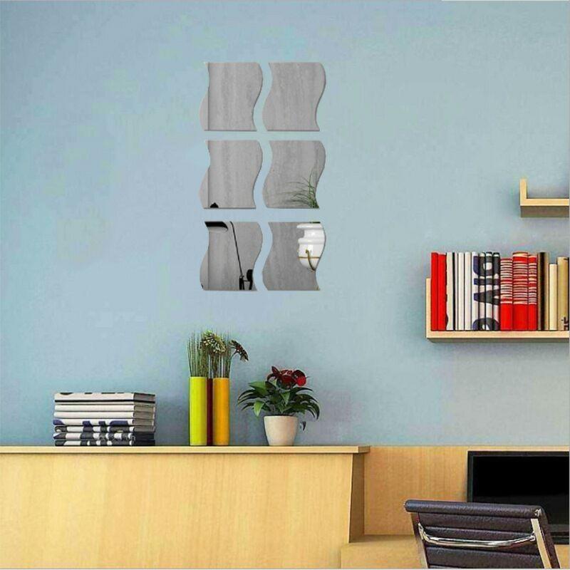 Wavy Irregular Acrylic Mirror Wall Stickers, 6Pcs Set Self-Adhesive Full Length Mirror Wall Decals, Modern Minimalist Nordic Style Shatterproof Wall Art Decor for Living Room Bedroom Entryway, Make Room Look Bigger, Easy Install