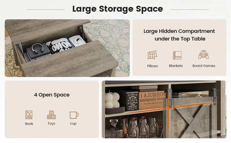 Sikaic 31.5" Lift Top Coffee Table with Storage, Farmhouse Square Coffee Table with Large Hidden Storage Compartment, Adjustable Shelves, Center Table for Living Room, Grey, Home Furniture Christmas Gifts [TiktokShopFallDealsForYou]