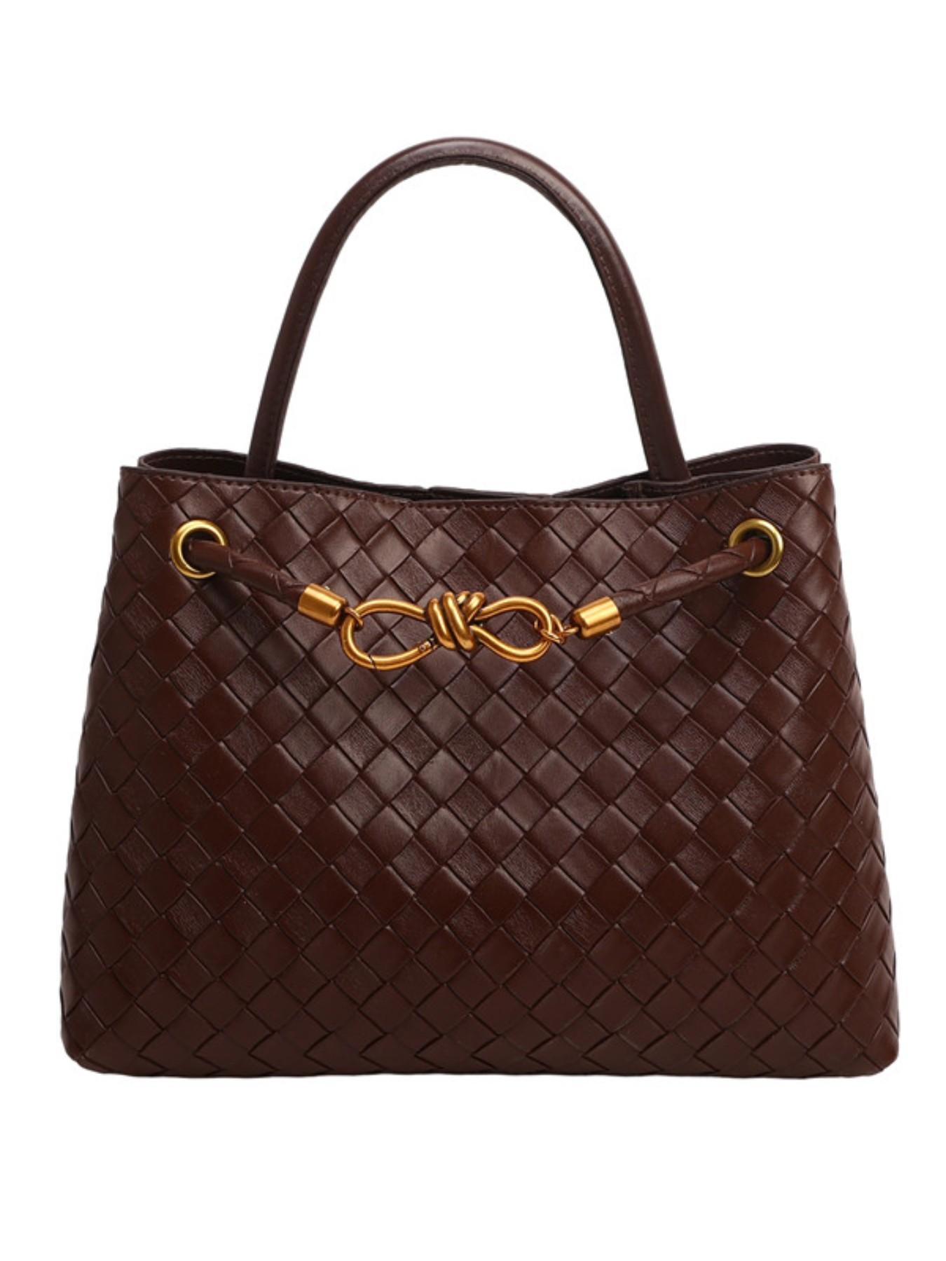 Women's Leather Woven Handbag, Fashion Durable Crossbody Tote Bag, Multi-Functional Clutch Purse, Beach Vacation Phone Case, Travel Daily Use