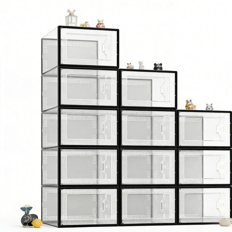 Transparent Stackable Shoe Box Set, 12-Piece Dustproof Storage Organizer, Drawer Design, Space-Saving Closet Organization Solution