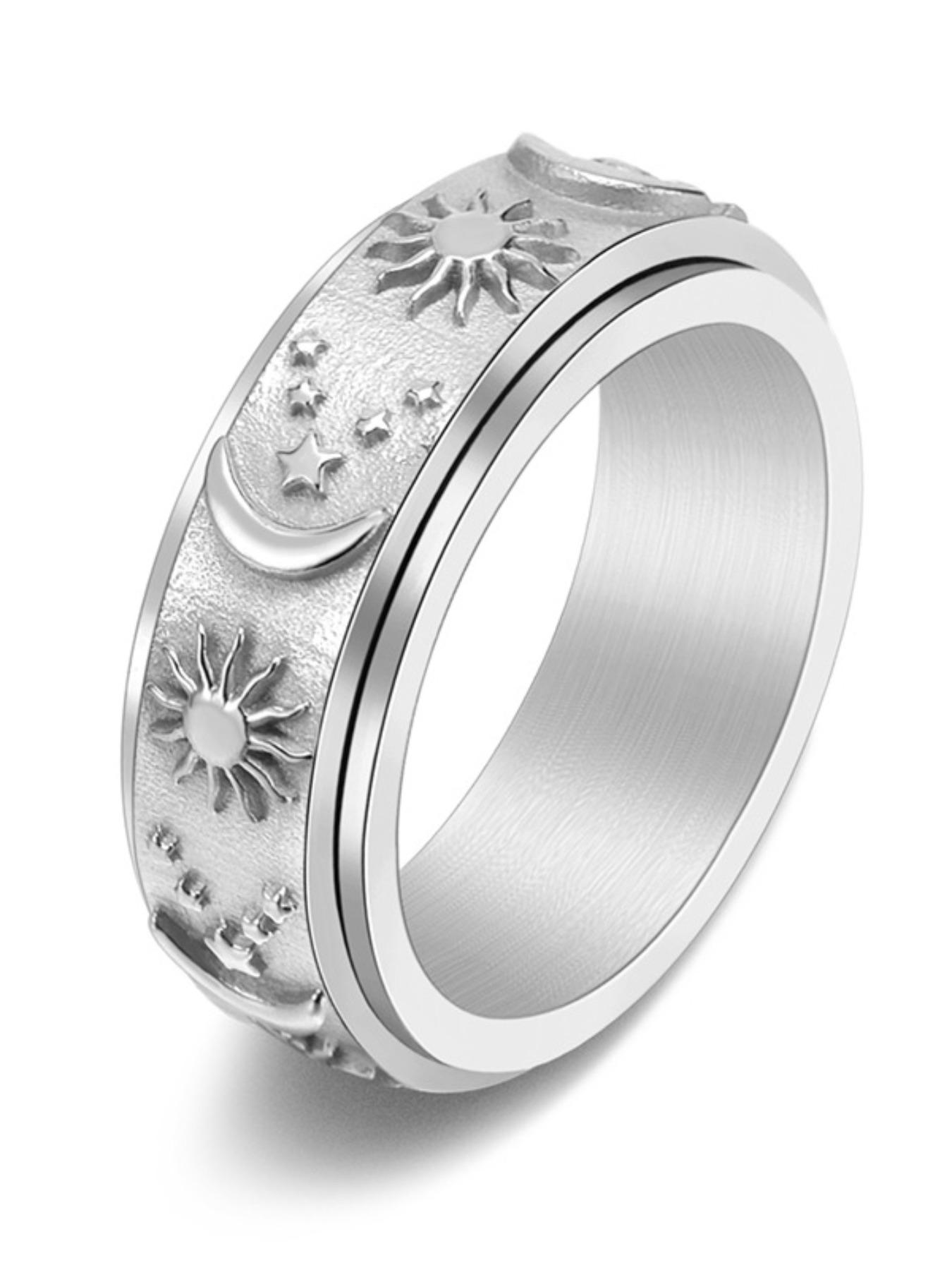 Rotating Relief Ring, Spinner Rings, Unisex Punk Style Stainless Steel Ring, Fashion Jewelry Accessories for Men & Women luck witchy moissanite