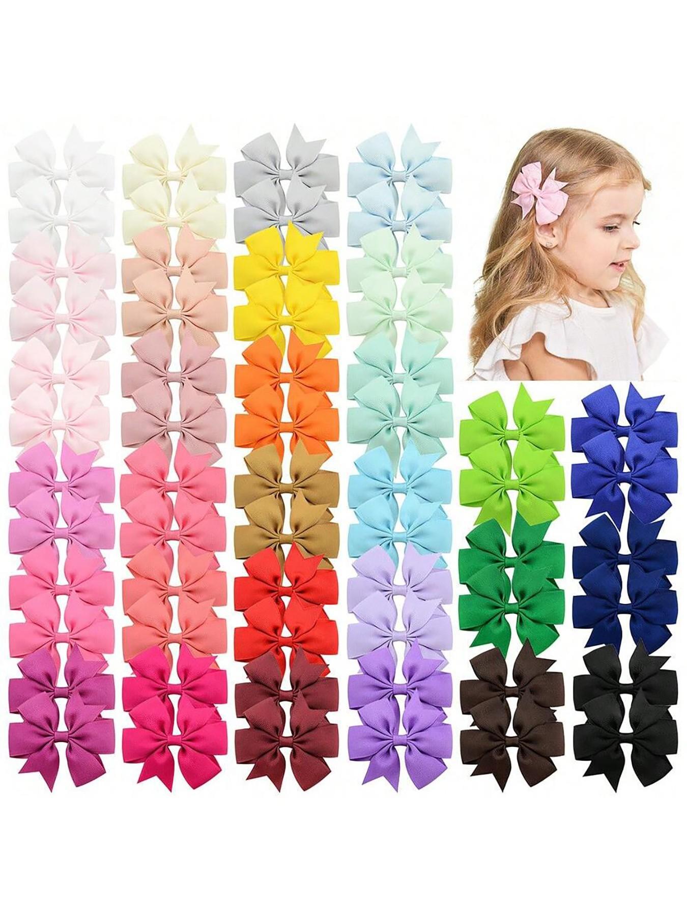 Random Color Bow Decor Hair Clip Set (20pcs), Cute Colorful Hair Accessories for Girls, Simple Style Plain Color Hair Clip for Daily Use