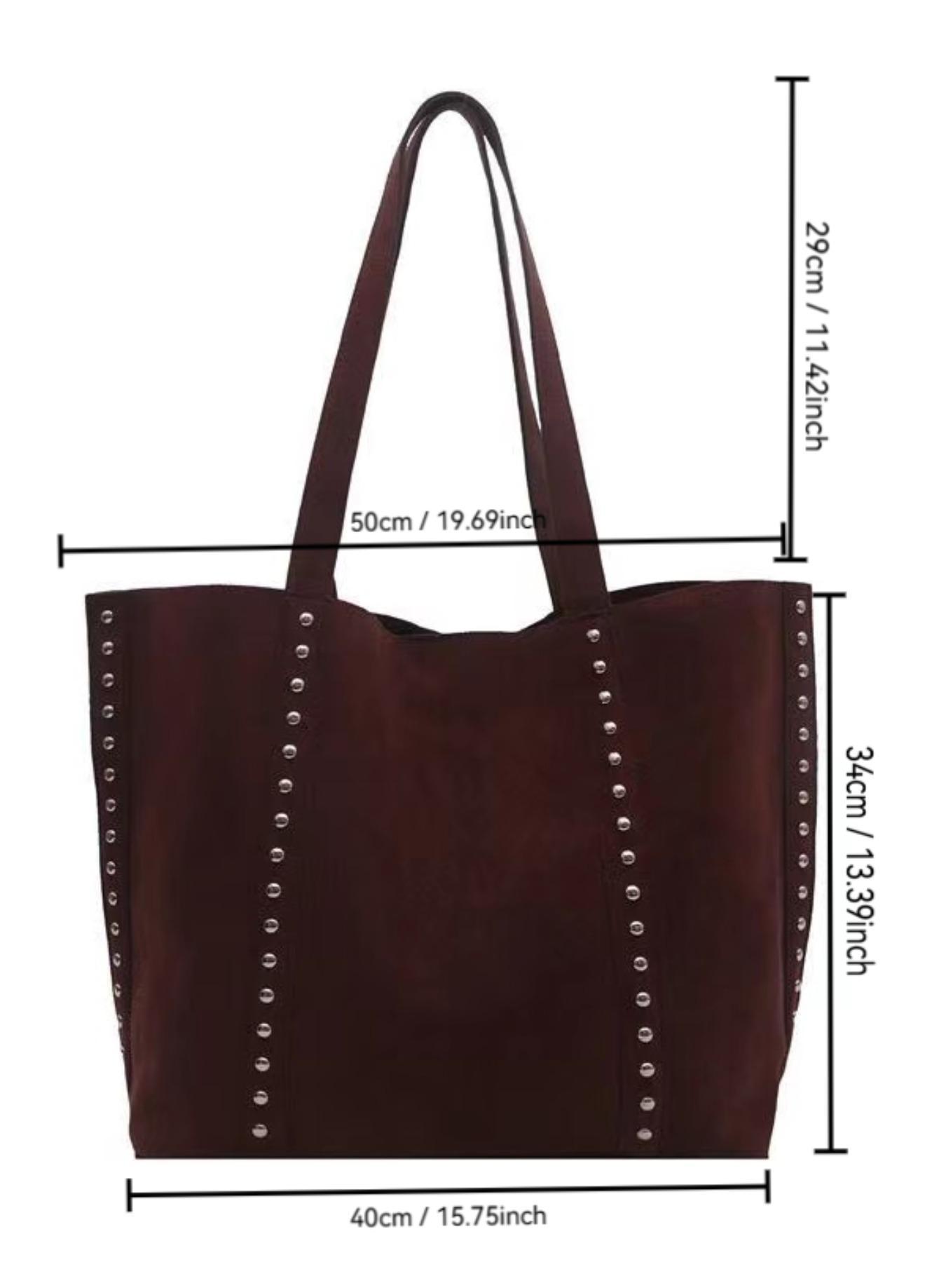 Autumn Winter New Casual Vintage Rivet Shoulder Bag, Large Capacity Women's Tote, Colors, Multifunctional Handbag