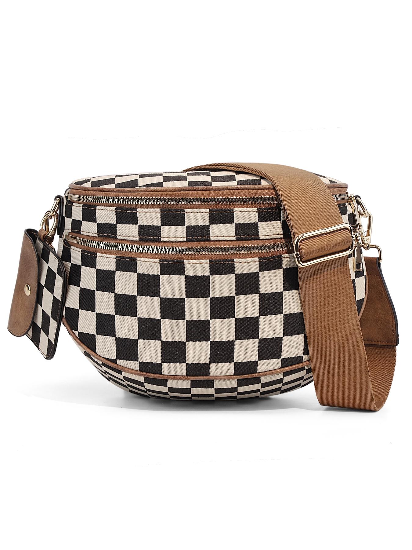 Fashionable Checkerboard Pattern Bag, Casual Versatile Zipper Shoulder Bag with Adjustable Strap and Coin Purse, Stylish Minimalist Commuting Lightweight Shoulder Women's Bag, Adjustable Crossbody Bag