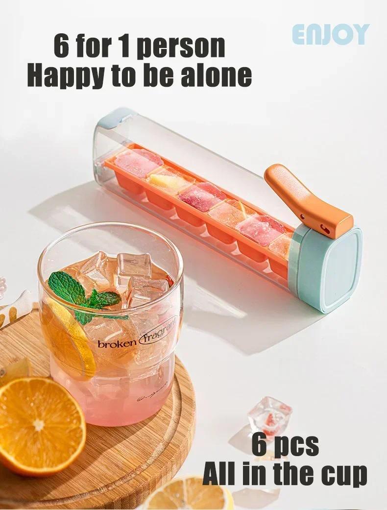 6 Grid Square Ice Cube Tray One Hand Press Silicone Ice Maker Mold Easy Release for Drinks Cocktails Home Kitchen