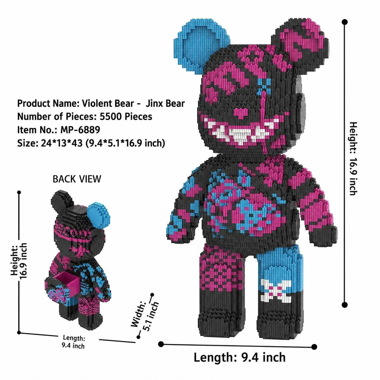 Teddy Bear ABS Plastic Building Blocks Set - Reusable Bricks Diorama Kit, 3D DIY Model, Lego-Compatible, Teenage Boy Gift, Children’s Development Aid, Stress Relief, House Decoration Collectible Toy, Teenage Boy Gifts, Collectibles