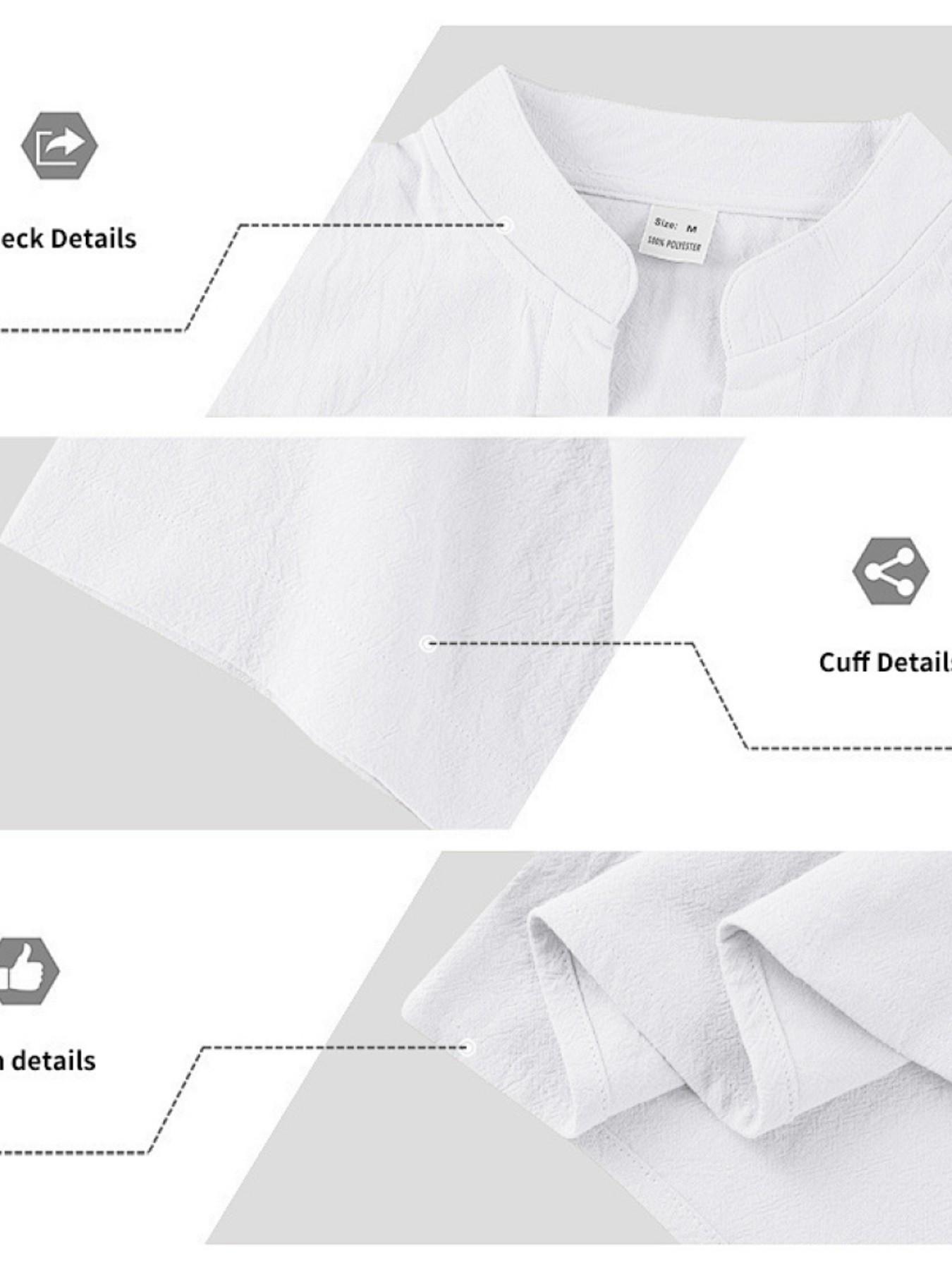 Men's Summer Loose Fit Linen Casual Breathable Henry V Neck Short Sleeve Shirt, Cross-Border American Style Commuter Top