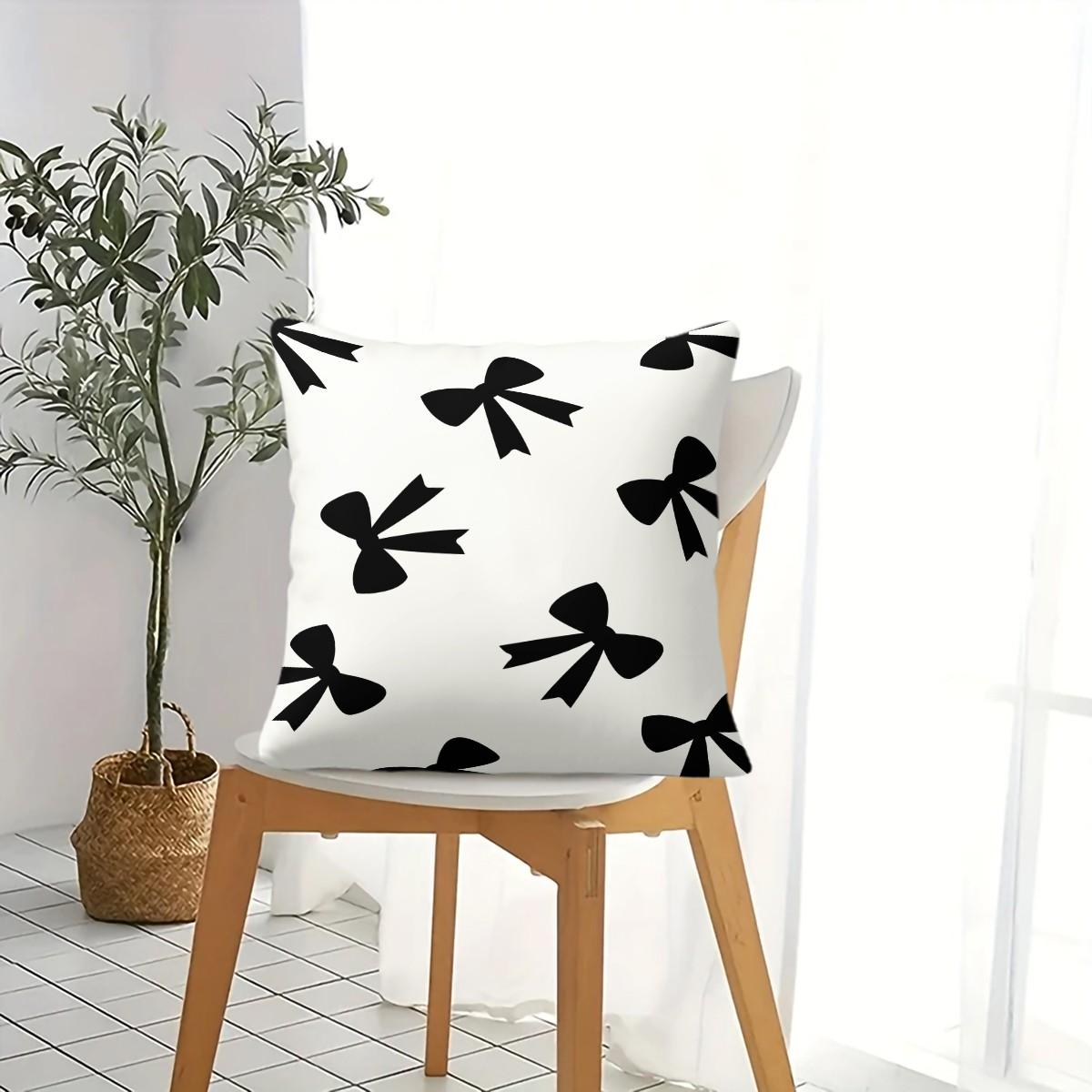 Cute Bow Print Throw Pillow, Heart Checkerboard Decorative Sofa Cushion, Exquisite Gift for Girls & Women, with Pillow Insert