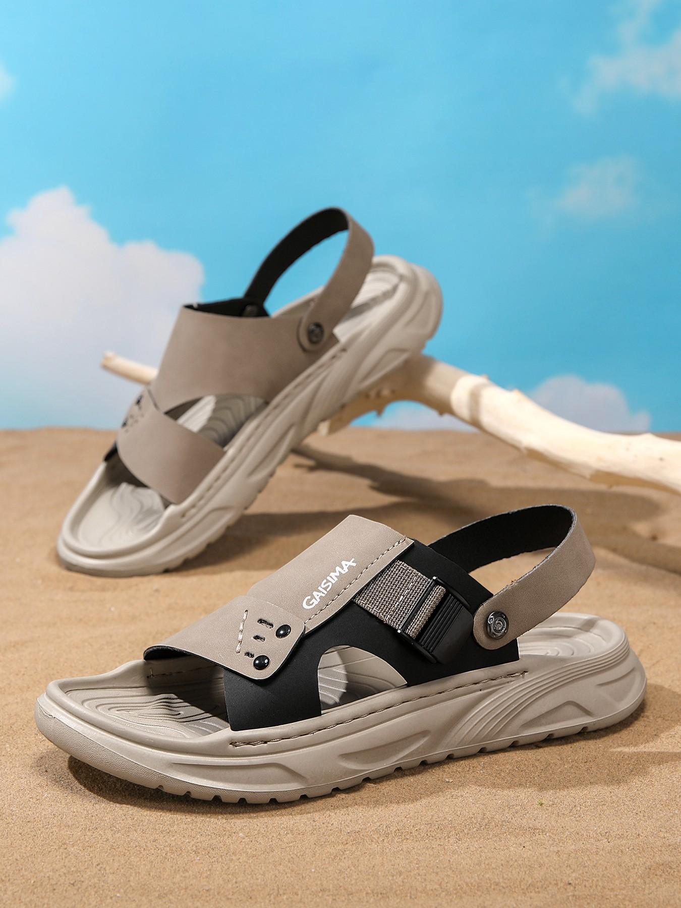 Summer Men's Sandals with Dual Buckles, Casual Non-Slip Soft Sole, Suitable for Driving and Beach, Comfortable Flip Flops for Men